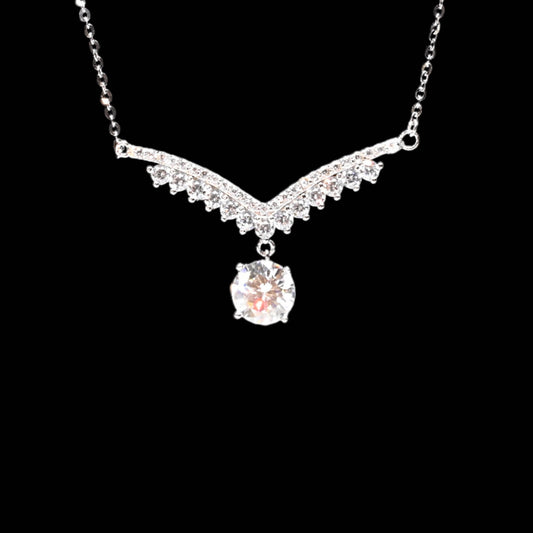 Pure Brilliance · V Swing Moissanite Pendant Necklace · Sterling Silver