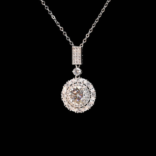 Pure Brilliance · 3.5ct Round Solitaire Halo Moissanite Pendant Necklace · Sterling Silver