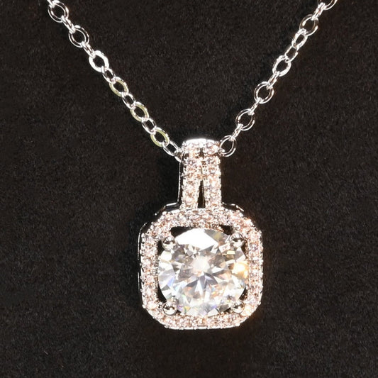 Pure Brilliance · 2ct Moissanite Halo Pendant Necklace · Sterling Silver · 18in