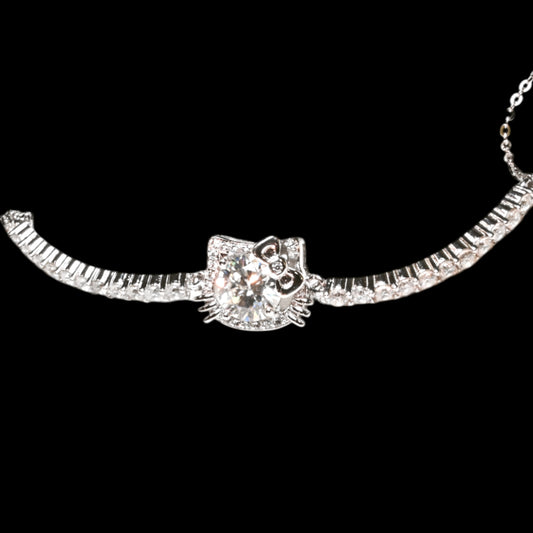 Eternal Glow · 2.5ct Moissanite Hello Kitty Tennis Bracelet · Adjustable · Sterling Silver