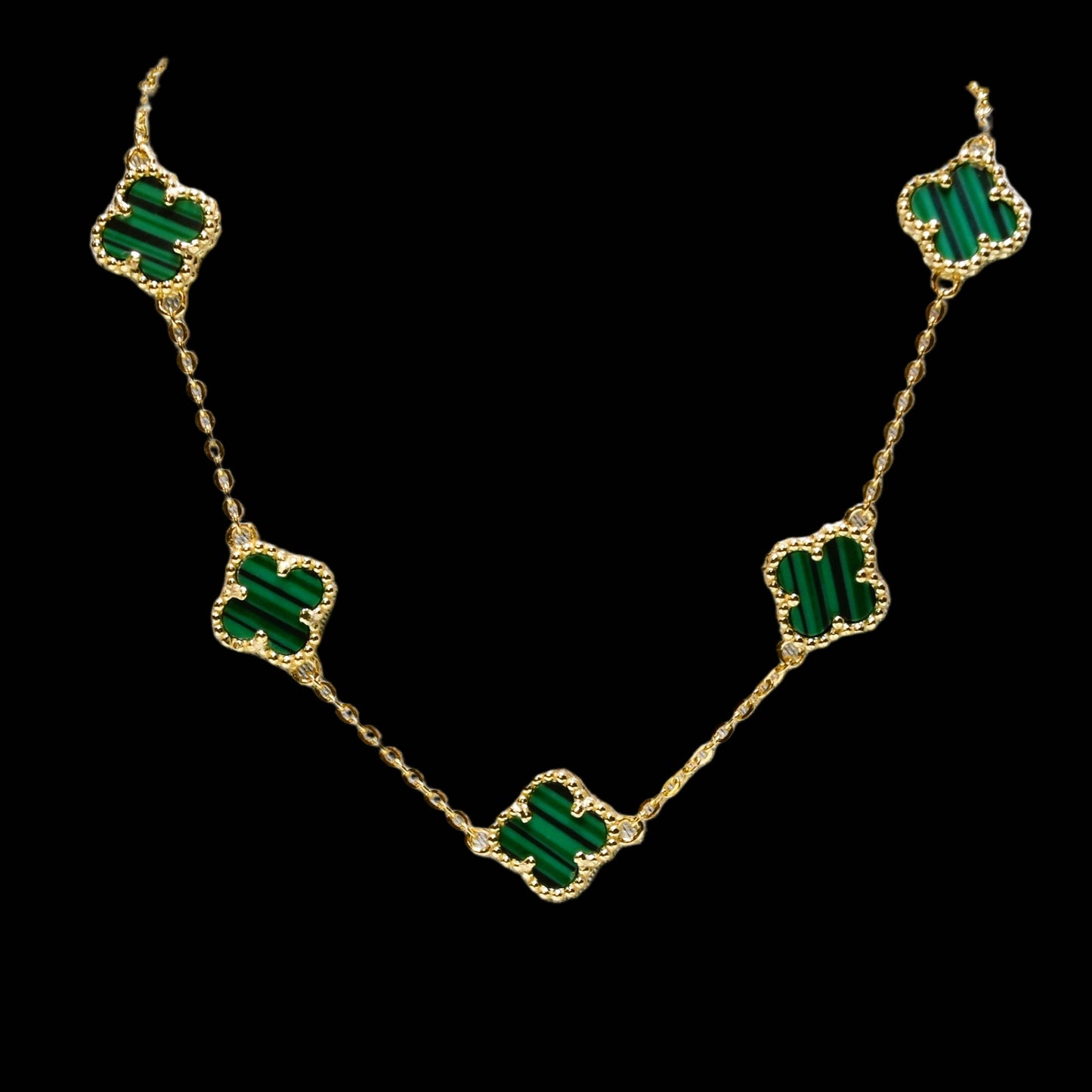 Ever-Bloom · Double-Sided Clover Bracelet · Malachite · 18K Gold Over