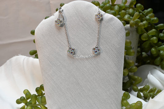 Ever-Bloom · Multi-Color Moissanite Clover Bracelet · Rhodium-Plated · Adjustable 6.5–7.5in