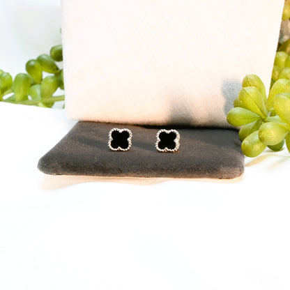 Ever-Bloom · 925 Sterling Silver Double-Sided Clover Stud Earrings · Black