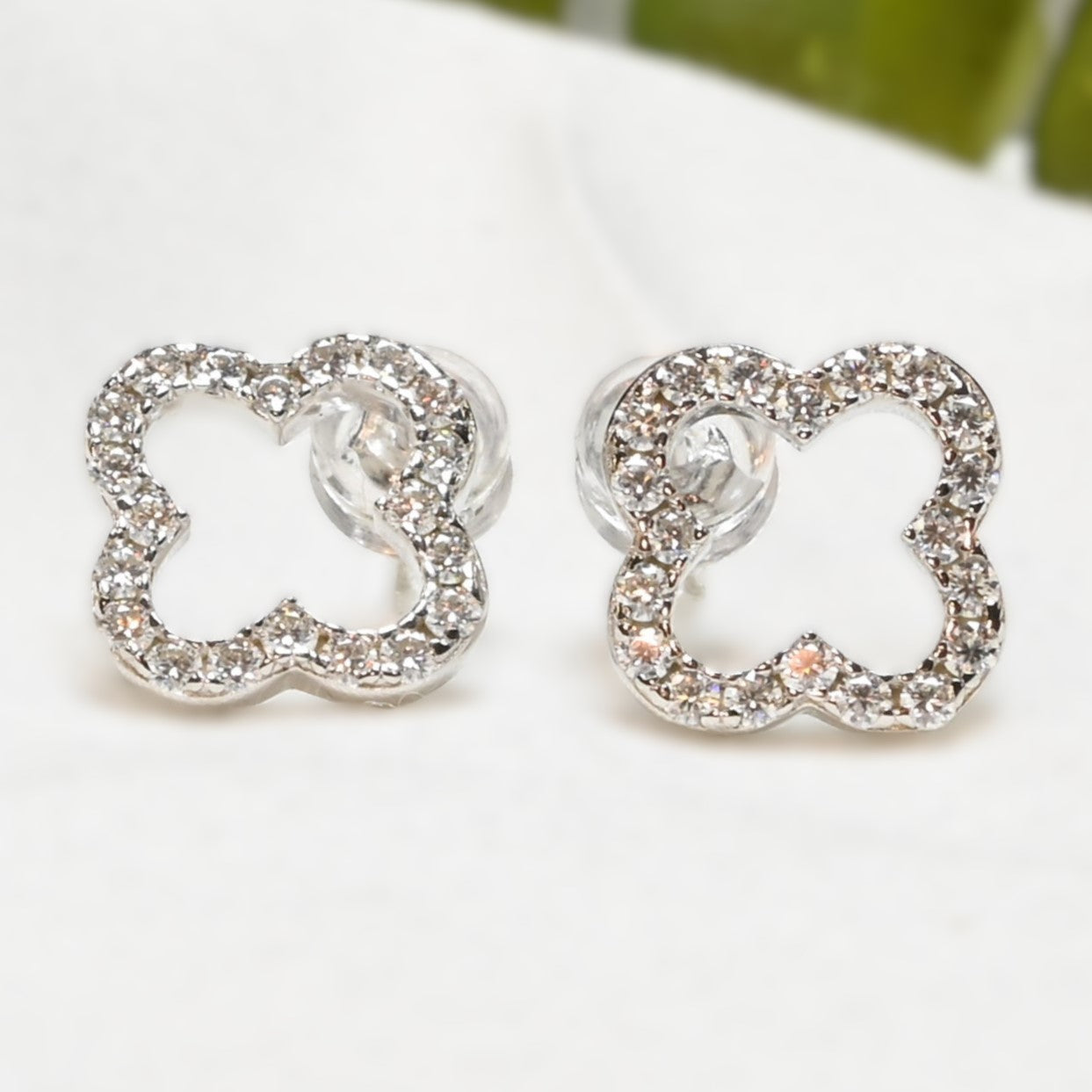 Ever-Bloom · Open Clover Moissanite Earrings · 10mm · Sterling Silver
