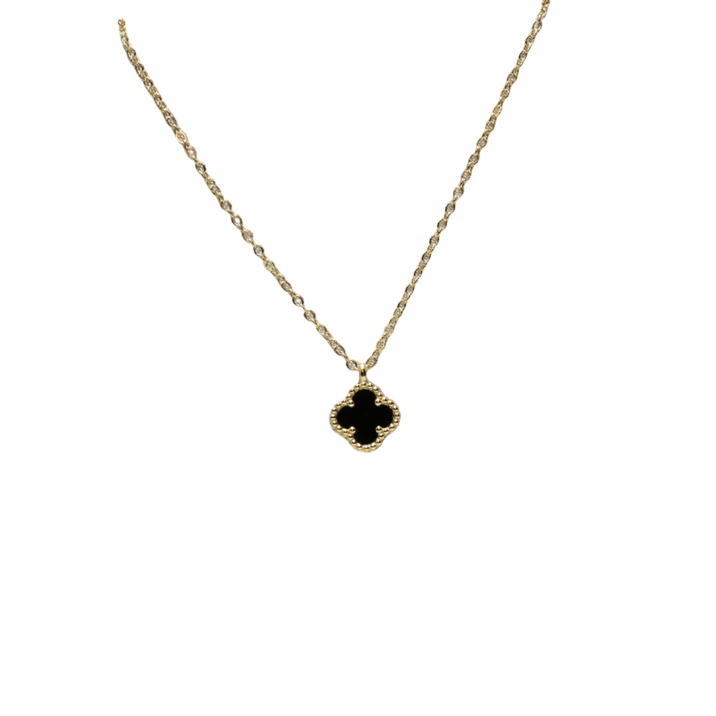 Ever-Bloom · Double-Sided Clover Necklace · Black Enamel · 18K Gold Over