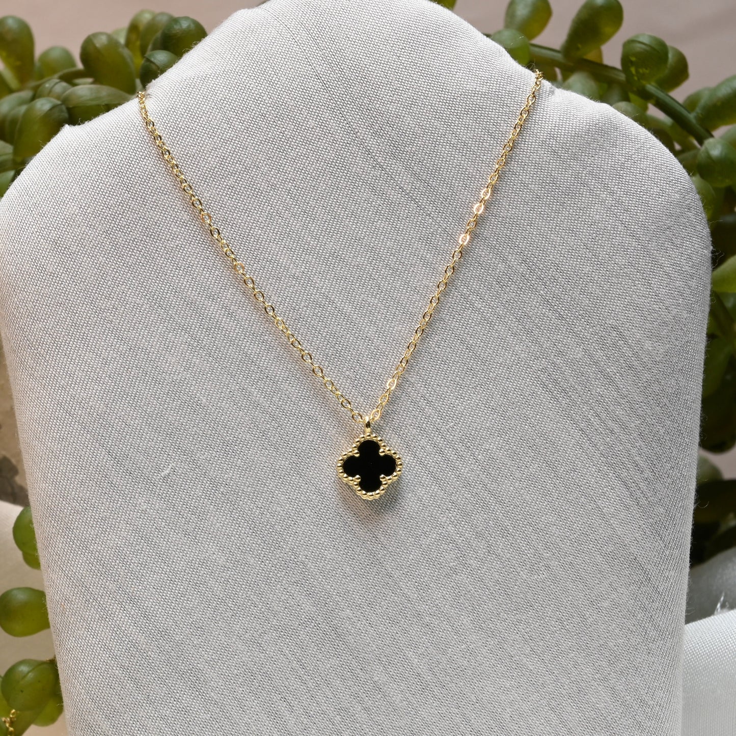 Ever-Bloom · Double-Sided Clover Necklace · Black Enamel · 18K Gold Over