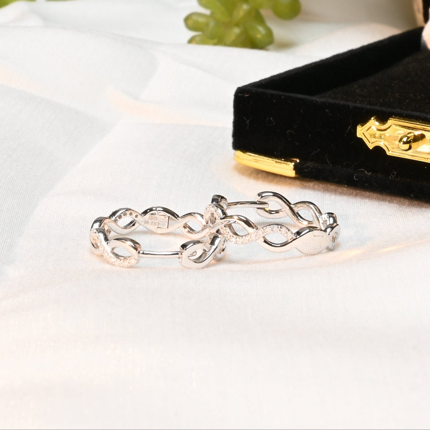 Halo Hoop · Intertwined Moissanite Hoops · White Gold Over Sterling Silver