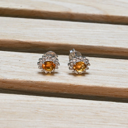 Essential Elegance · Citrine & White Topaz Halo Stud Earrings · Sterling Silver · 1.1ct