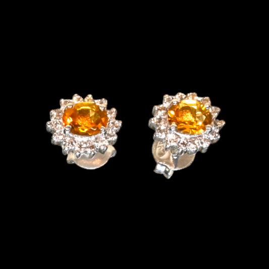 Essential Elegance · Citrine & White Topaz Halo Stud Earrings · Sterling Silver · 1.1ct