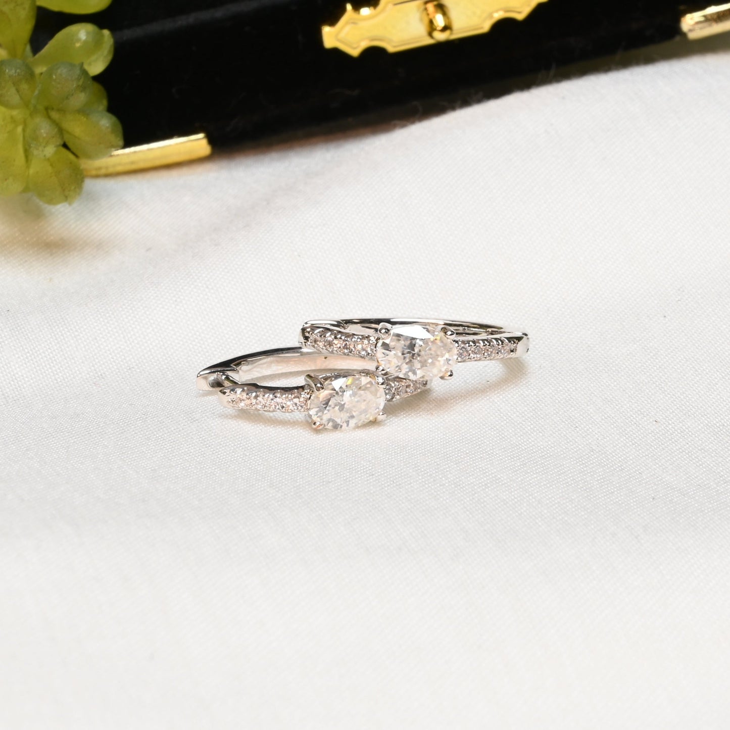 Halo Hoop · Moissanite Hoop Earrings · 18K White Gold Plated Brass