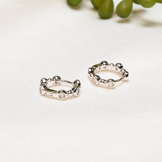 Halo Hoop · Bezeled Moissanite Hoop Earrings · 18K White Gold Plated Brass