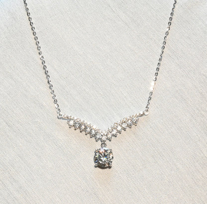 Pure Brilliance · V Swing Moissanite Pendant Necklace · Sterling Silver