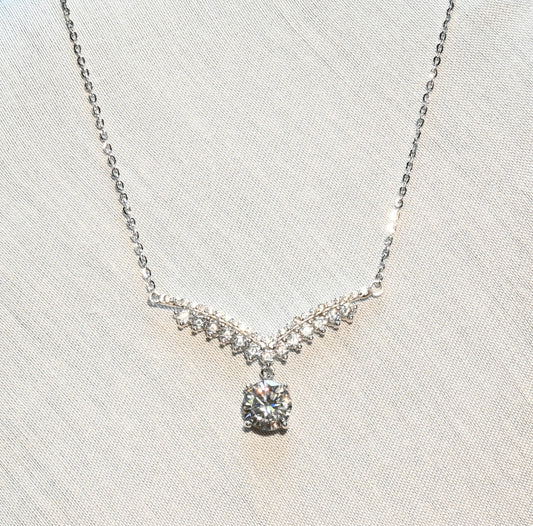 Pure Brilliance · V Swing Moissanite Pendant Necklace · Sterling Silver