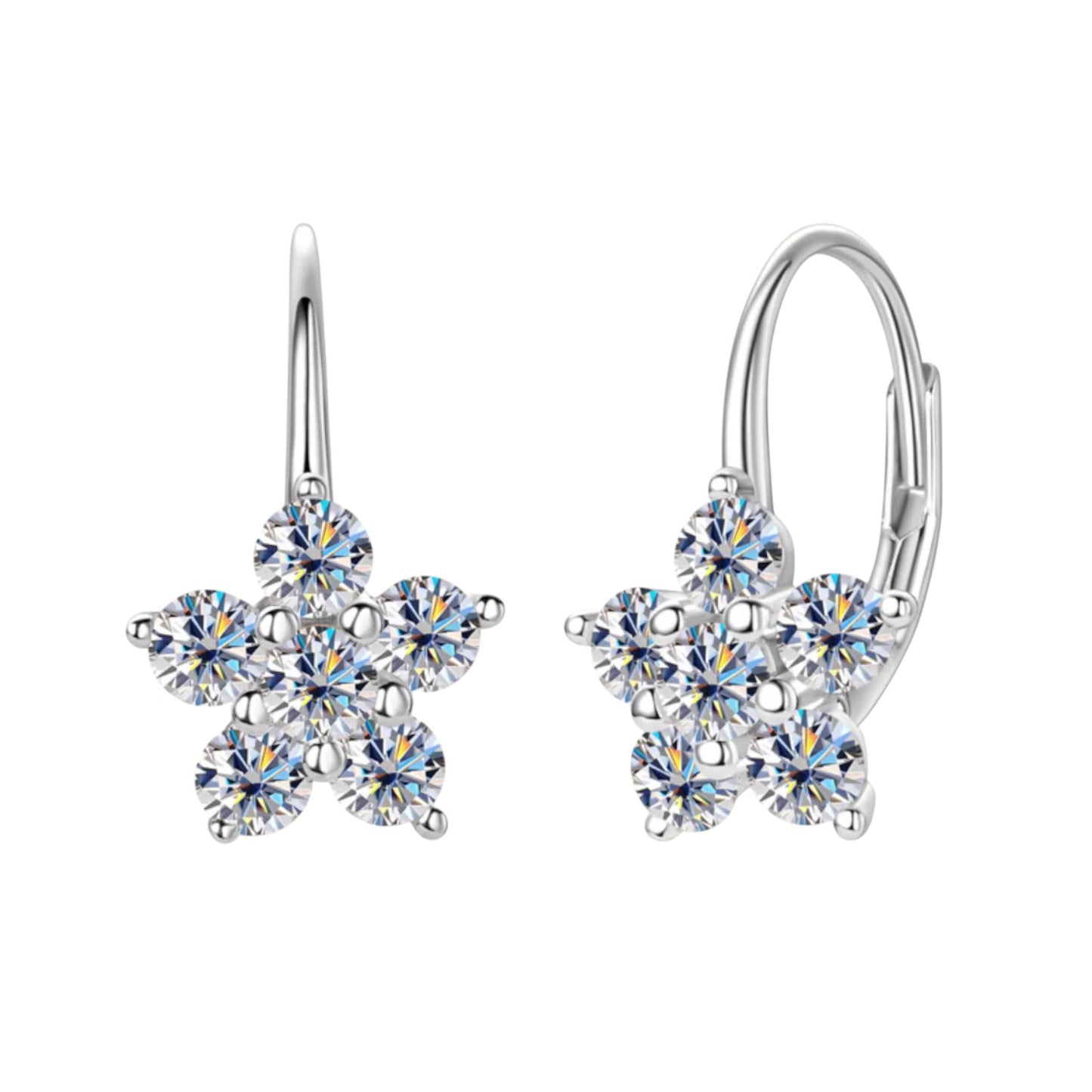 Ever-Bloom · Moissanite Dangle Flower/Star Earrings · 925 Sterling Silver