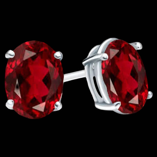 Pure Brilliance · Natural Oval Garnet Stud Push-Back Earrings · 925 Sterling Silver